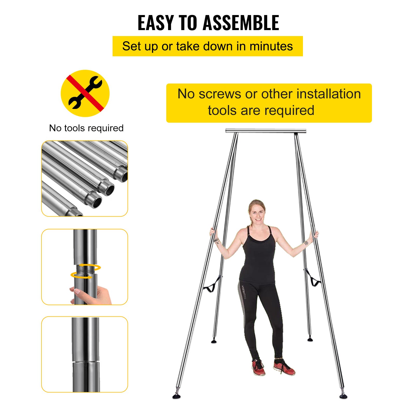 Uimoso Aerial Yoga Frame w/ Swing Bar 20Ft Silk Set for Trapeze and Hammocks