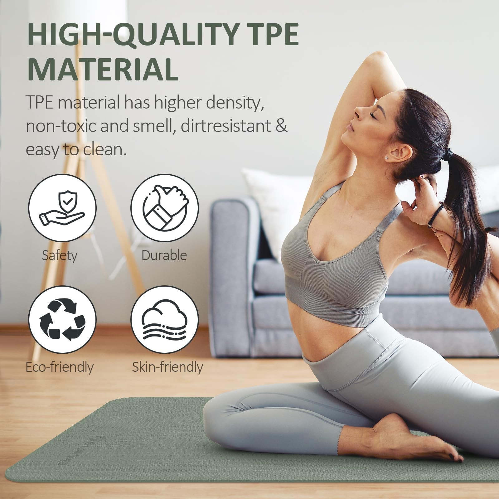 Gruper Yoga Mat Non Slip, 72&Prime;L x 24&Prime;W x 0.24*24*72 Inches, Gray