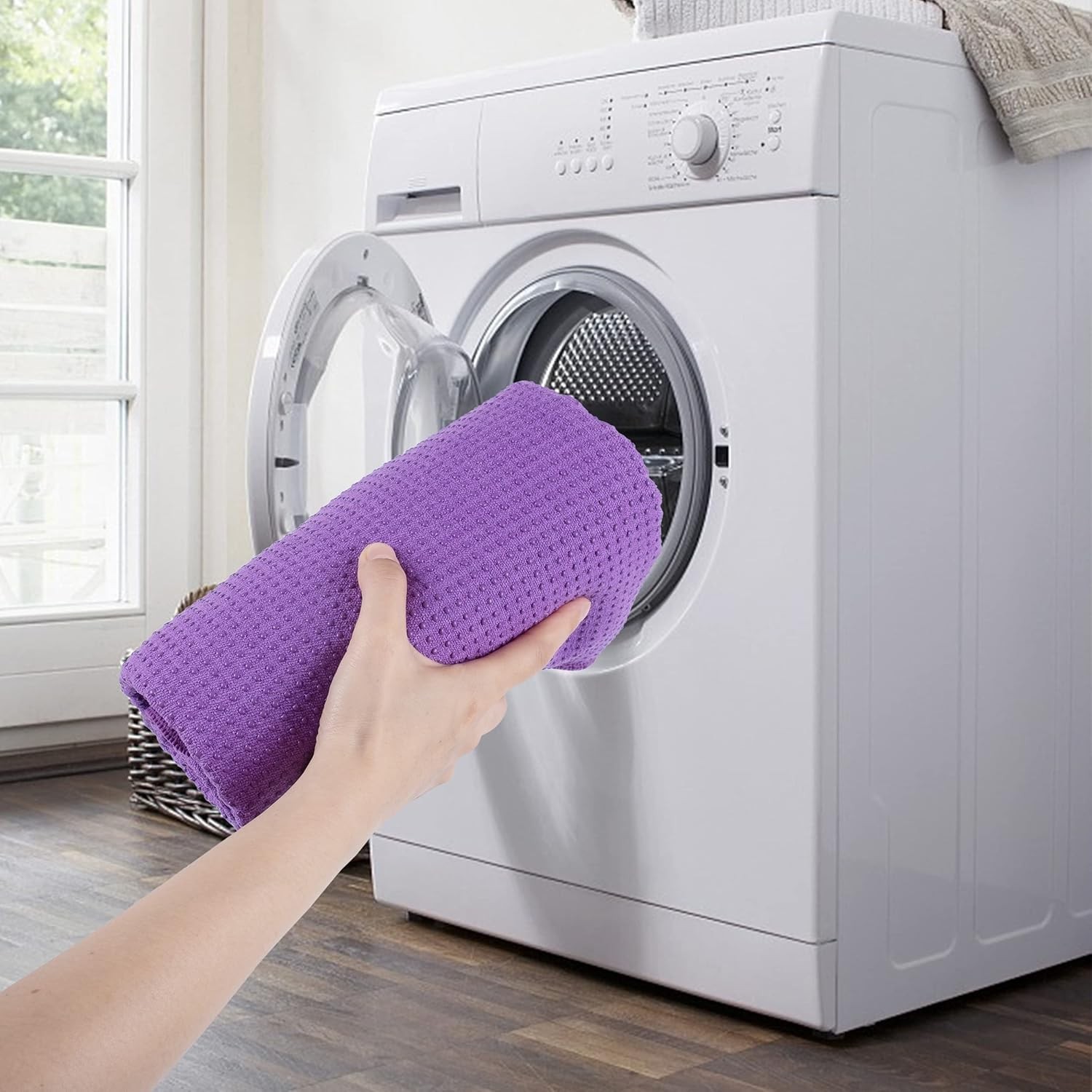 POLYTE Microfiber Hot Yoga Towel Mat with Non-Slip Silicone 24×72 in, Purple