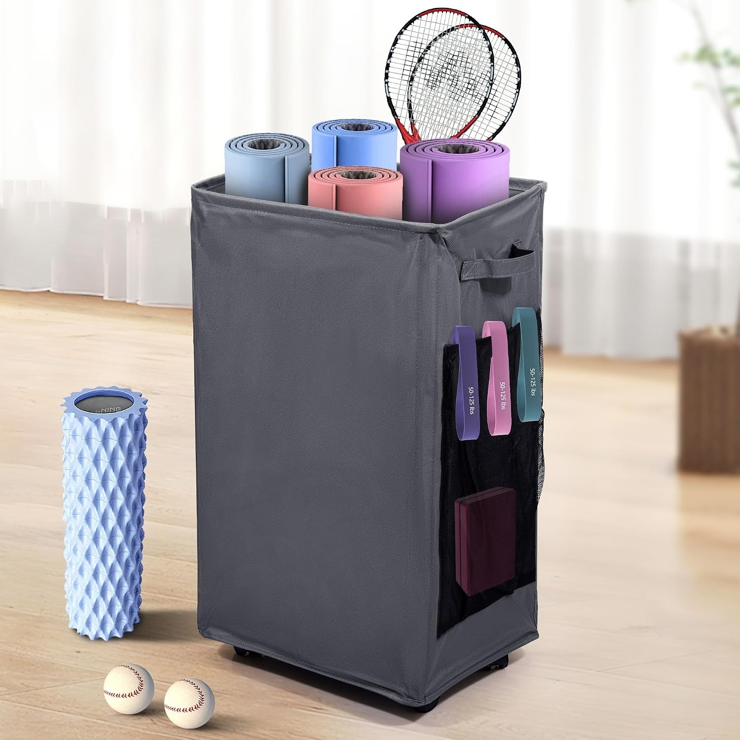 Yoga Mat Storage Racks Home Gym Storage Rack W/ Wheels Yoga Mat Holder Side 2