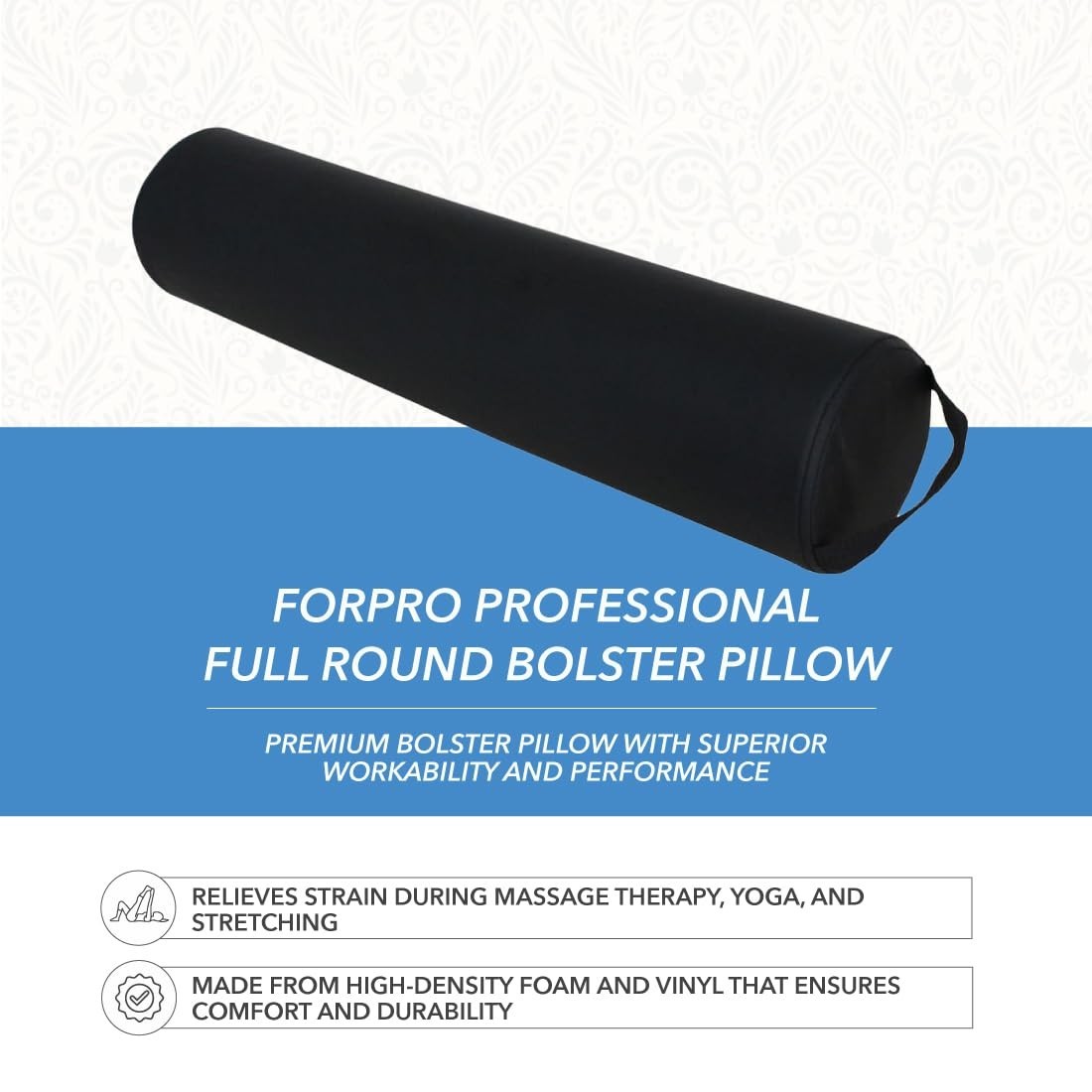 Ergonomic Black Bolster Pillow – 6&Prime; x 26&Prime; for Yoga, Massage & Relaxation