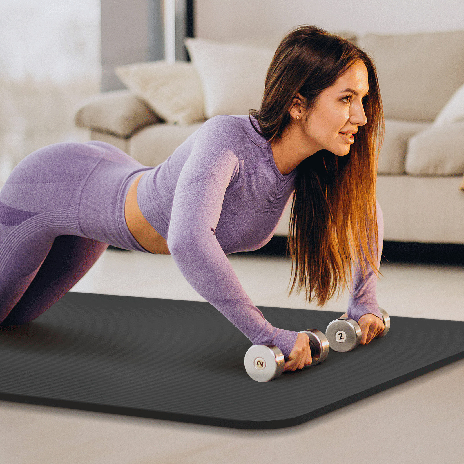 Non Slip 73&Prime;x32&Prime; Exercise Yoga Mats Gym Pilates Meditation Fitness w/Carry Strap