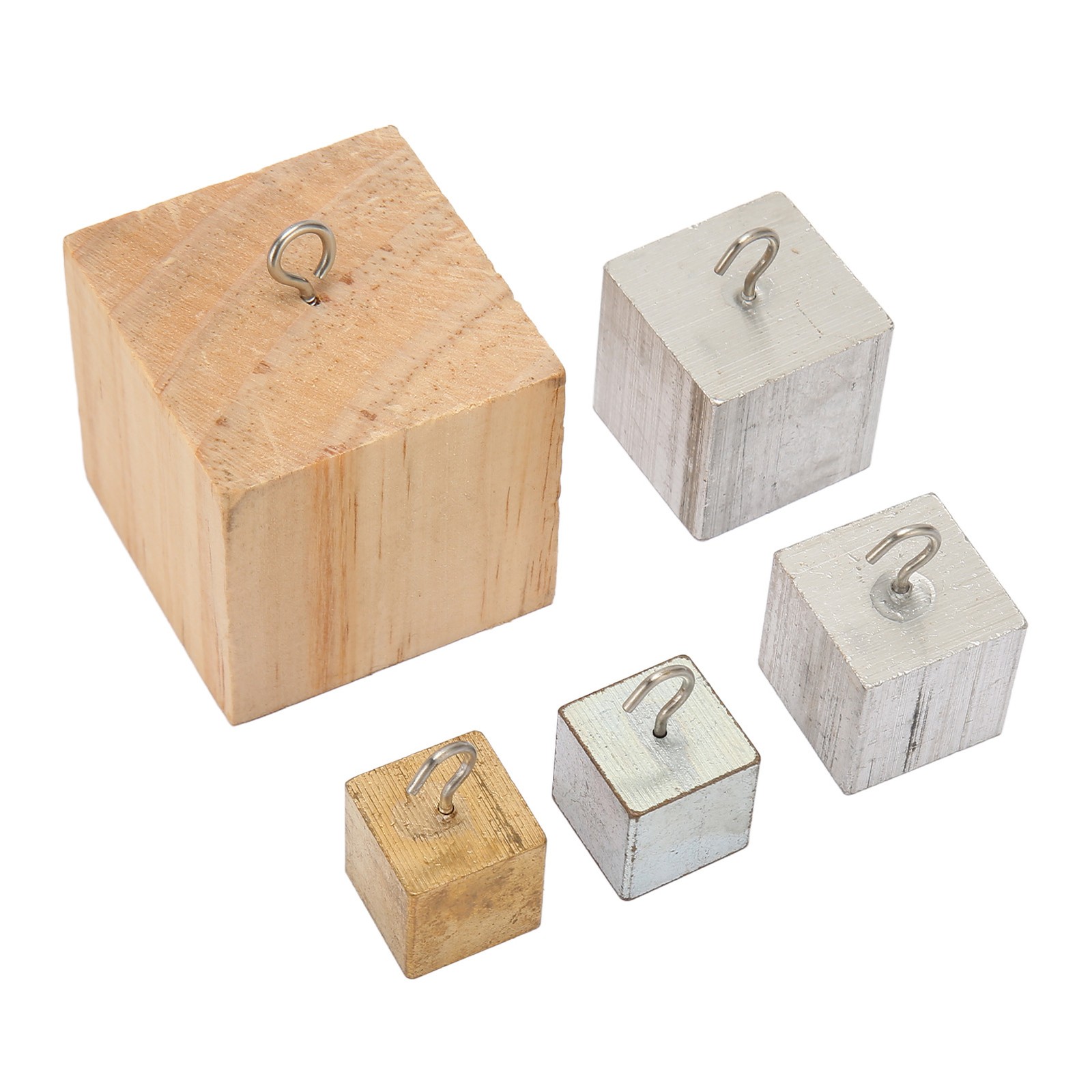 5x Density Cubes Set Copper Iron Aluminum Solid Wood Density Blocks For Phys SET