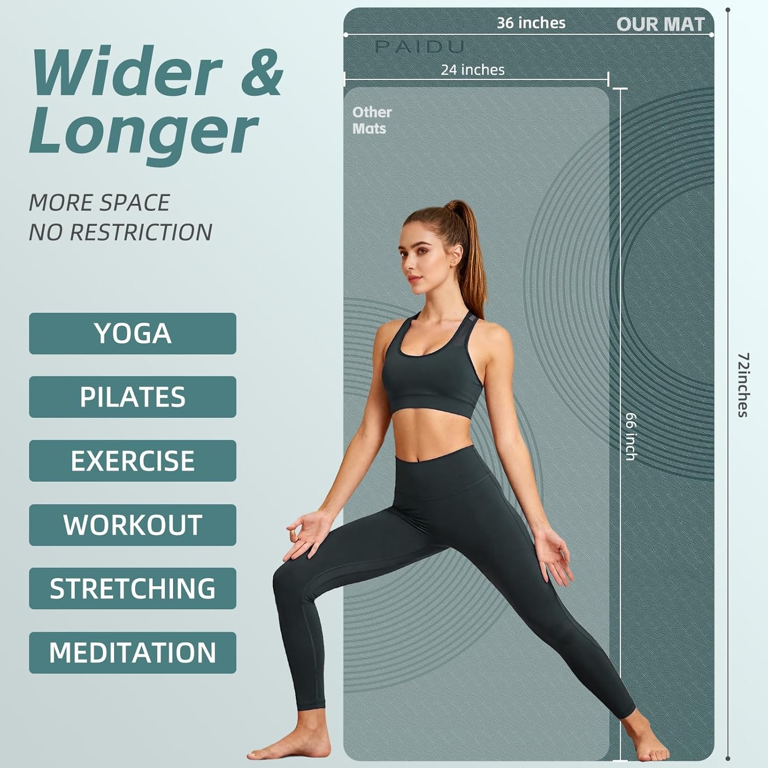 Large Yoga Mat, 72&Prime; x 36&Prime; x 2/5&Prime;（10MM） Thick Non-Slip Exercise Mat,