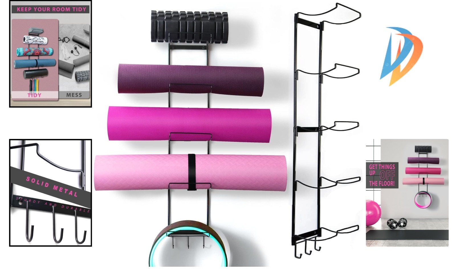 Lightweight Metal 5-Tier Yoga Accessories Rack with Hooks for Organization