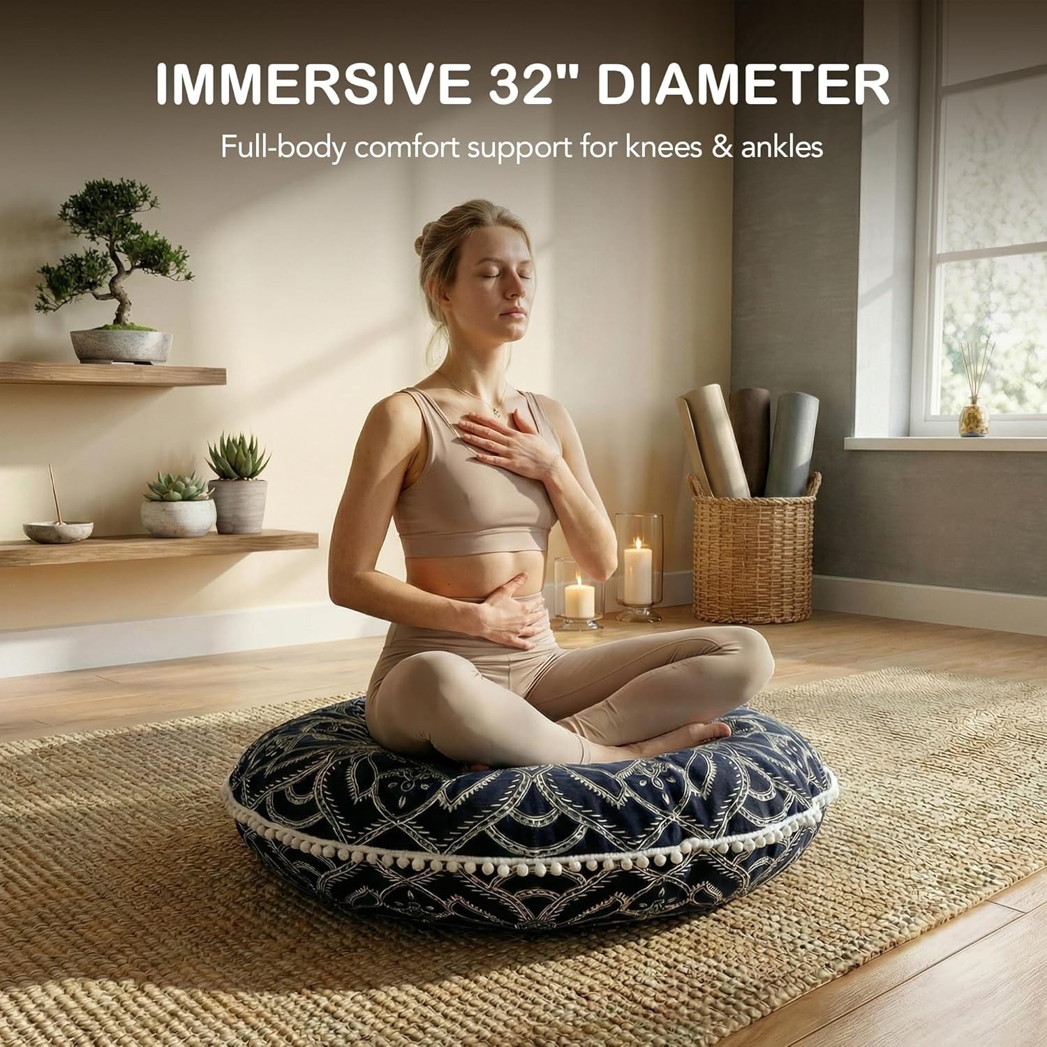 32&Prime; Large Meditation Floor Pillow Set – Black