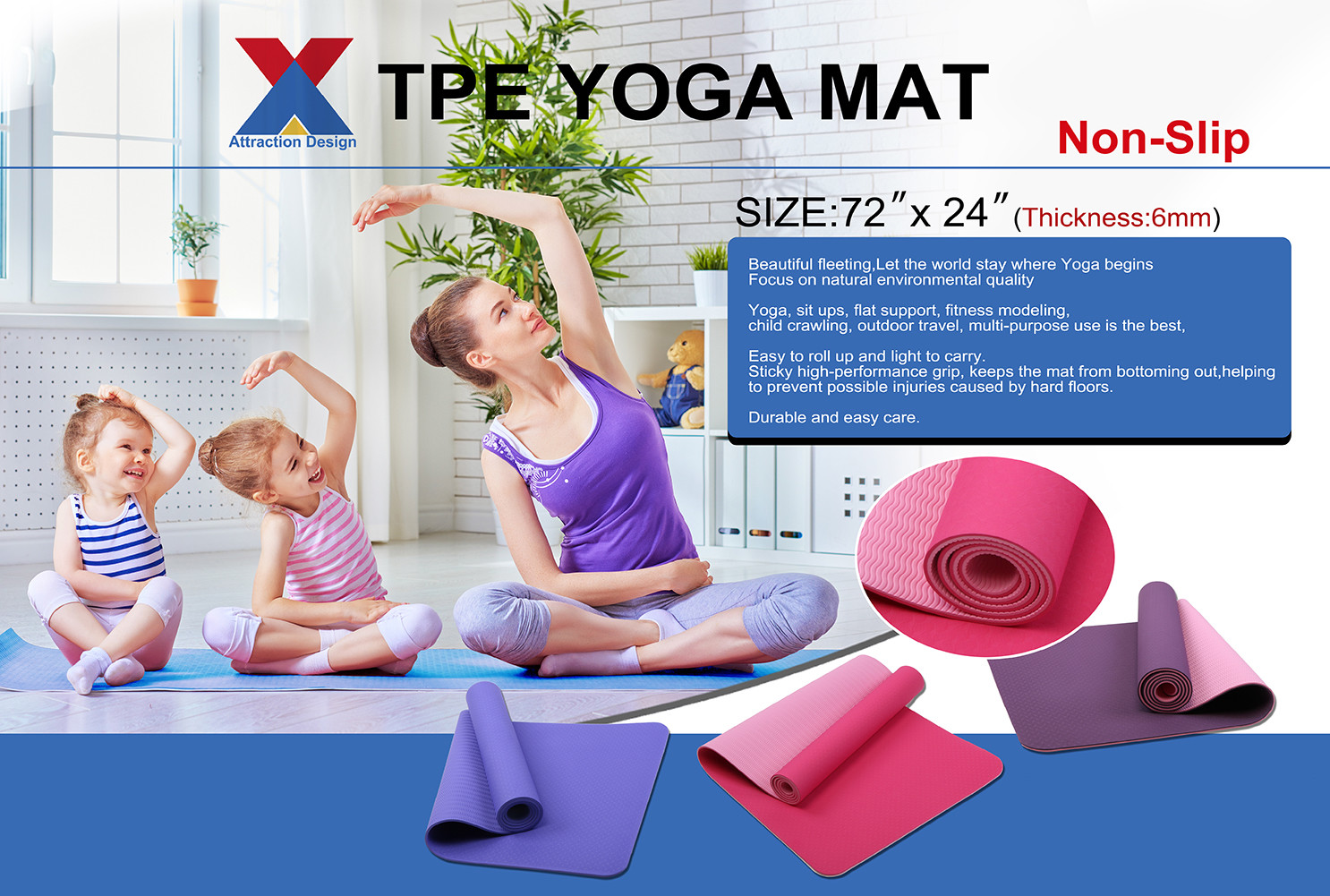 Non Slip Yoga Mat, All-Purpose Eco-Friendly Anti-Tear Exercise Yoga&Pilates Mat