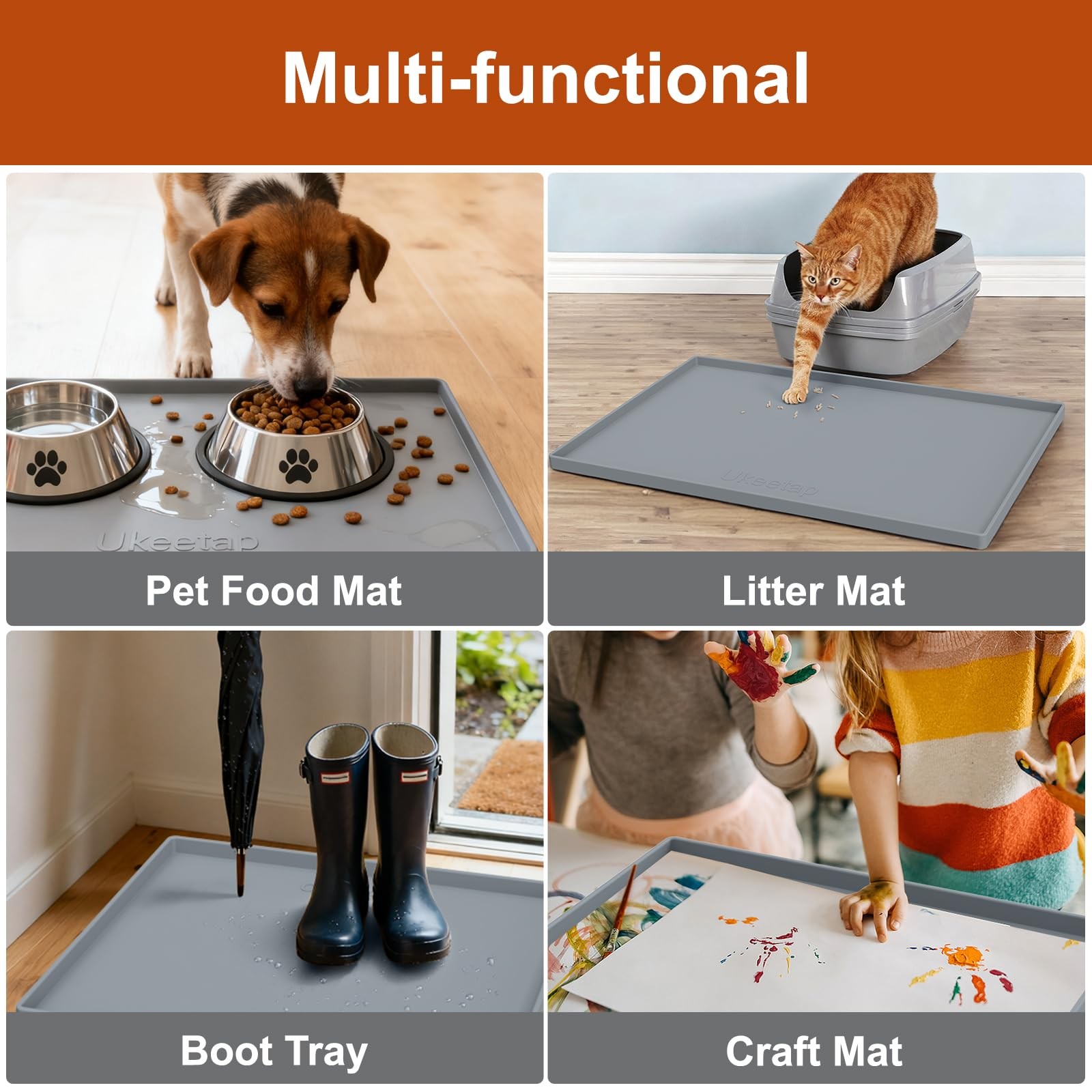 ukeetap Extra Thick Silicone Mat Waterproof with Raised Edge 34 x 22 Under Sink