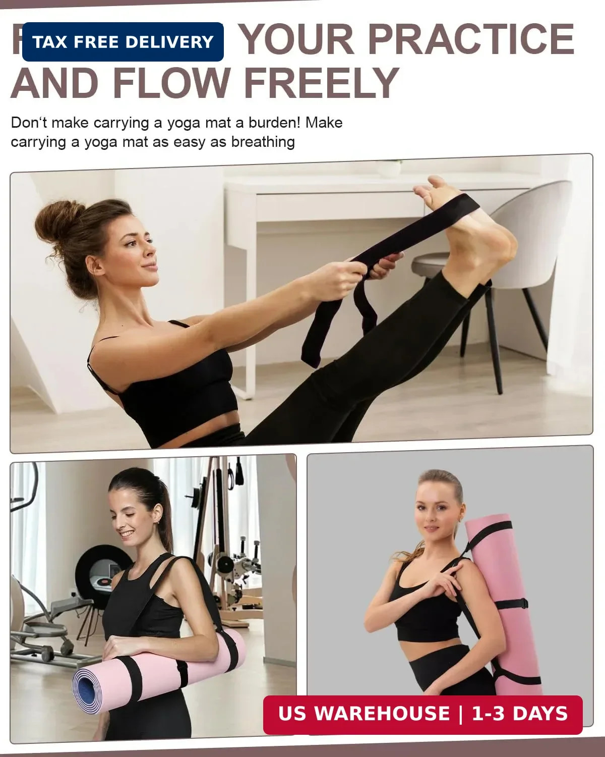 Yoga Mat Carrier, Premium Yoga Strap for Carrying Yoga Mats with Adjustable Hook