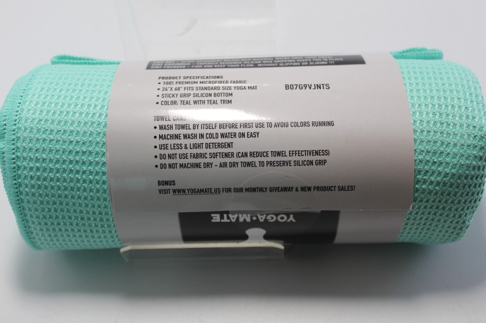 Yoga Mate Sticky Grip Hot Yoga Towel 24&Prime; x 68&Prime; Light Teal Absorbant No Slip
