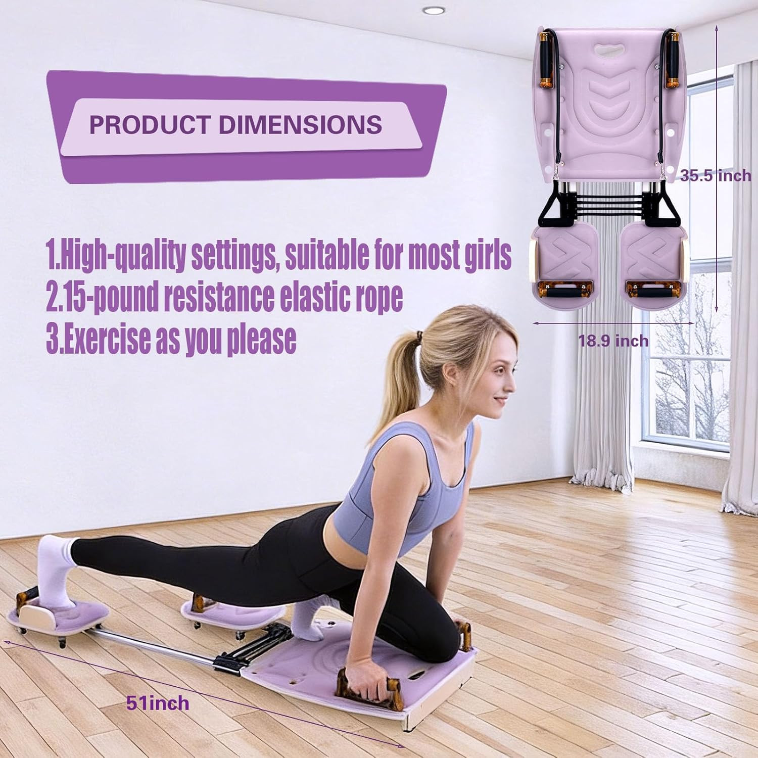 Pilates Board for Home, All-In-One Pilates Equipment with Wood Deck, Space-Savin