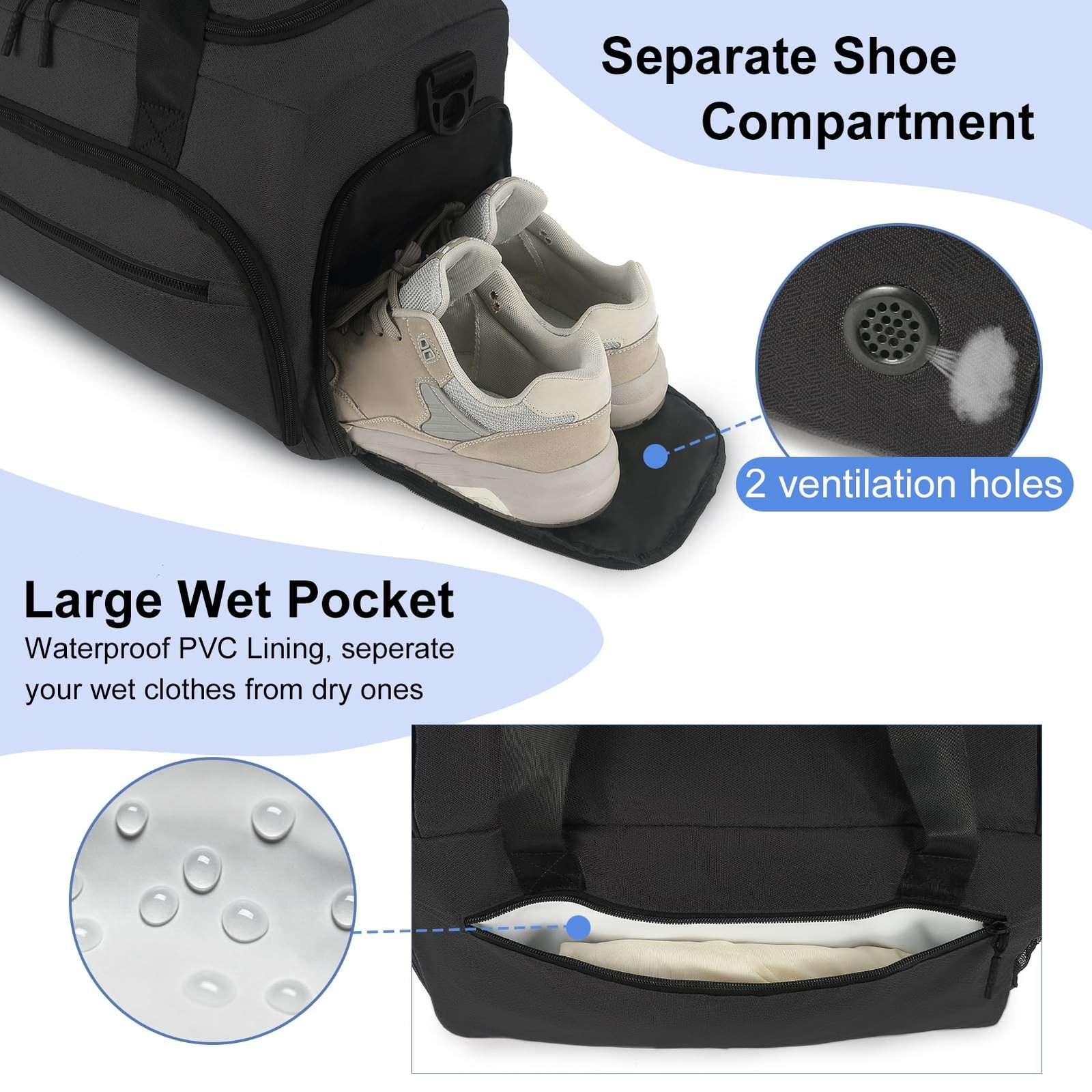 Gym Bag for Men Women, Sports Duffle Bag with Wet Pocket & Shoes Compartment,…