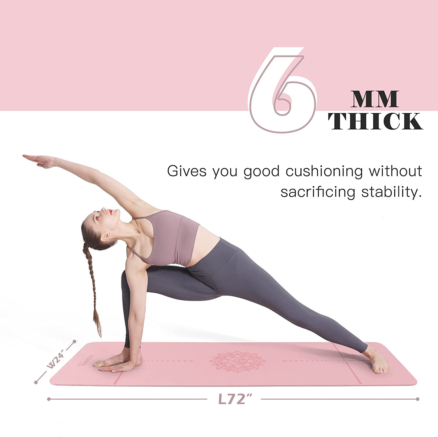 Non-Slip Yoga Mat 1/4&Prime; Thick, Eco-Friendly Pilates Exercise Mat for Home Workout
