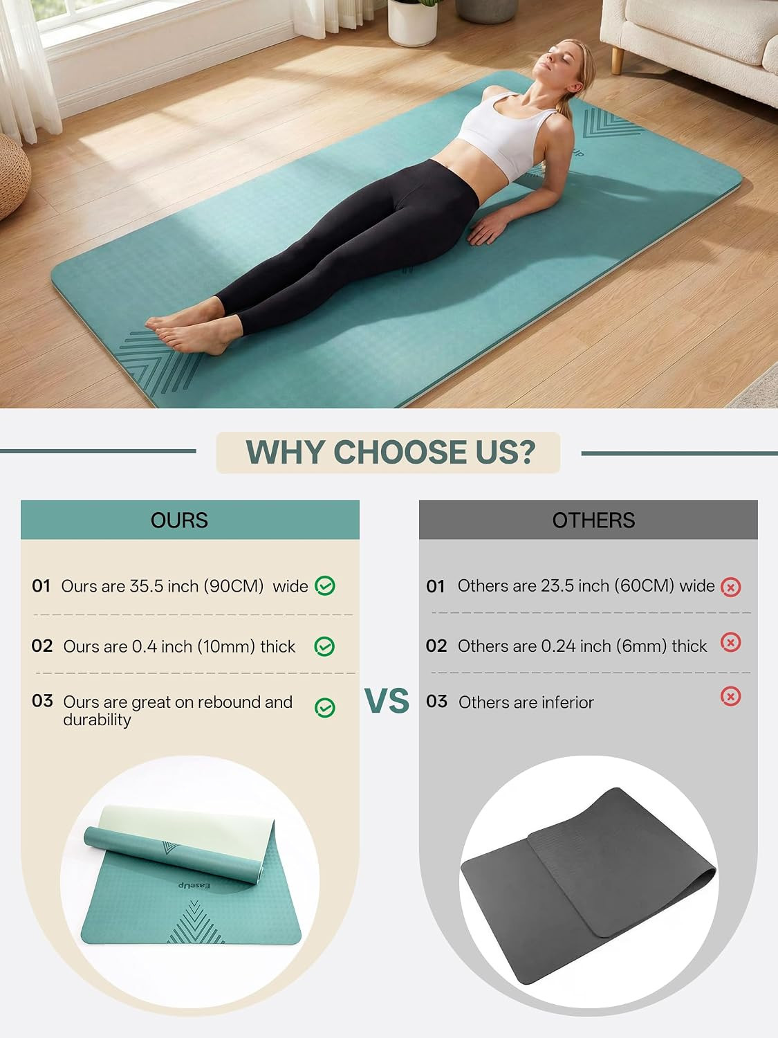Extra Thick Non-Slip Yoga Mat 73&Prime;x35.5&Prime;, 10mm Pilates & Workout Mat