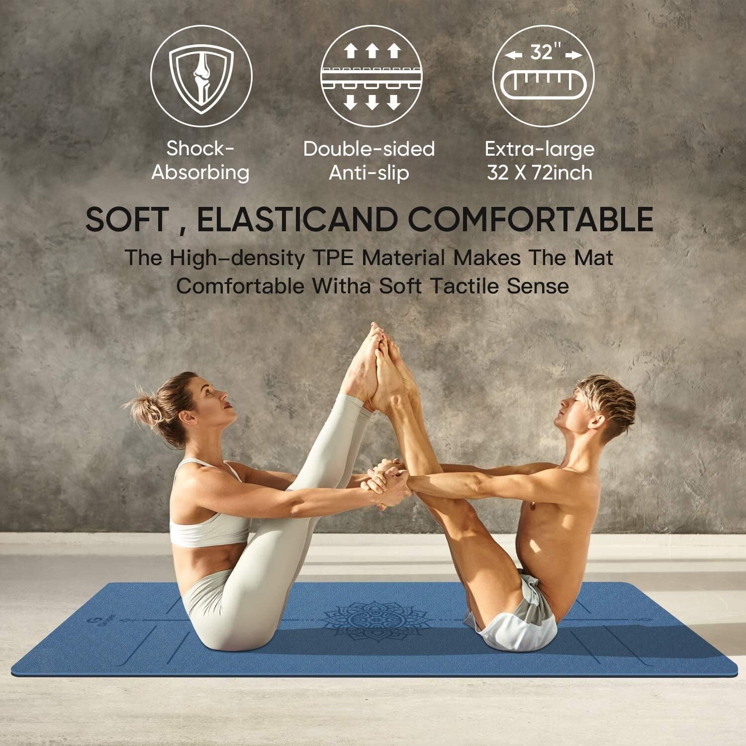 Yoga Mat Non Slip TPE Thick Yoga Mat with Alignment Mark, Large Size 72&Prime;L x 3…