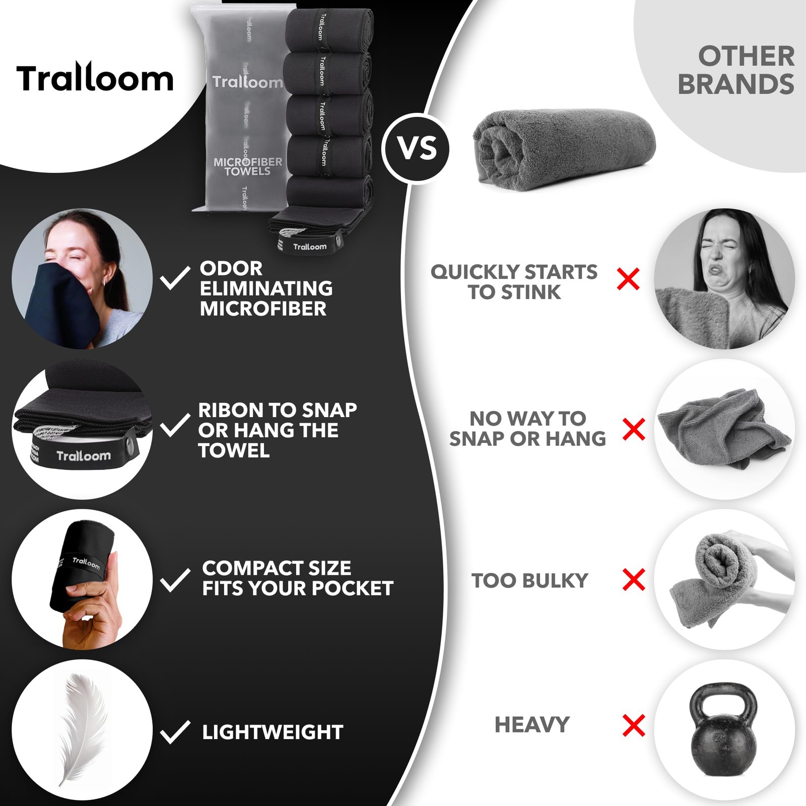 Trailoom Microfiber Workout Towels – Quick Dry Highly Absorbing Odor-Free For