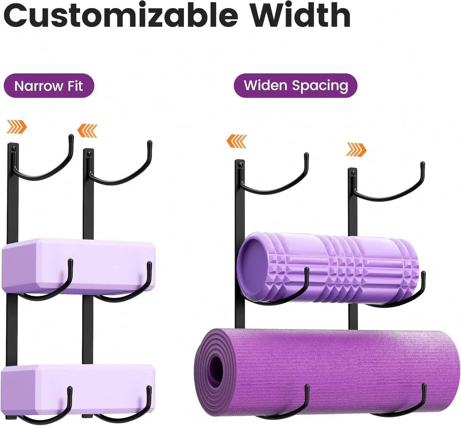 Yoga Mat Holder Wall Mount, 3-Tier Storage Rack for Yoga Mat, Foam Roller, Block