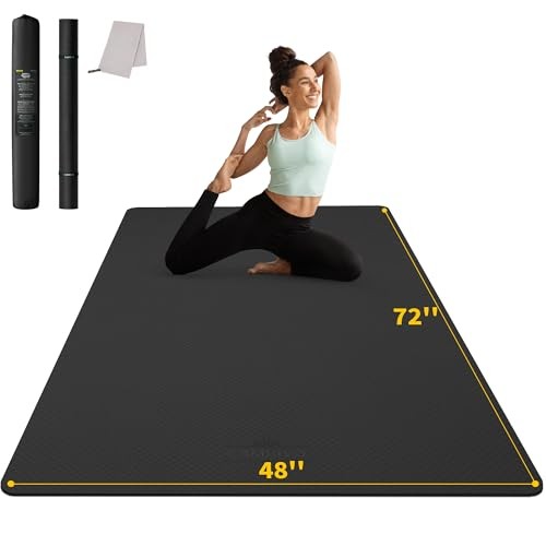 Yoga Mat 72&Prime; x 48&Prime; Large Workout Mat for Home Gym Flooring |-12mm 6mm BLACK