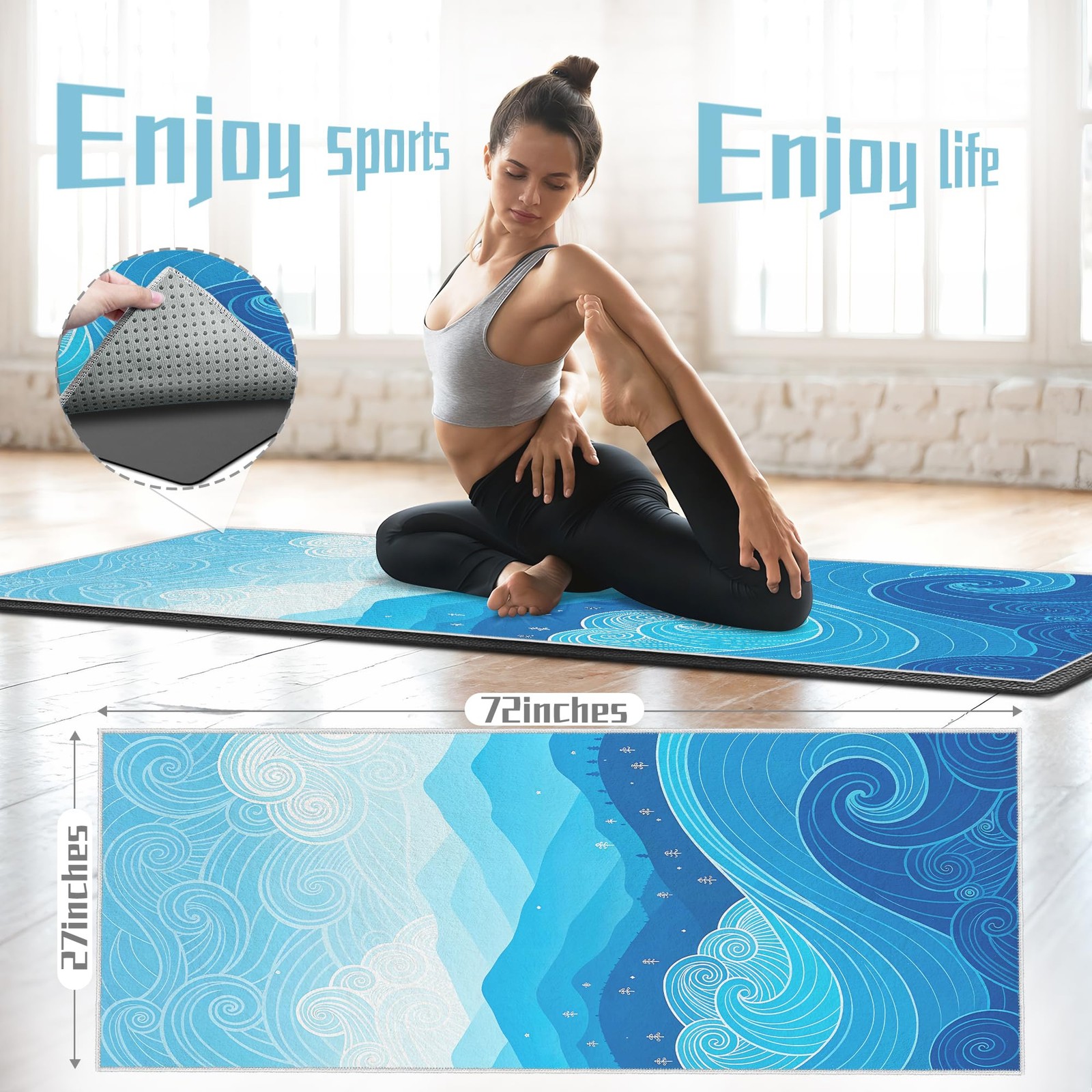 Alissgorat Hot Yoga Towel Non Slip Ultra-Absorbent Yoga Mat Towel Soft Printed