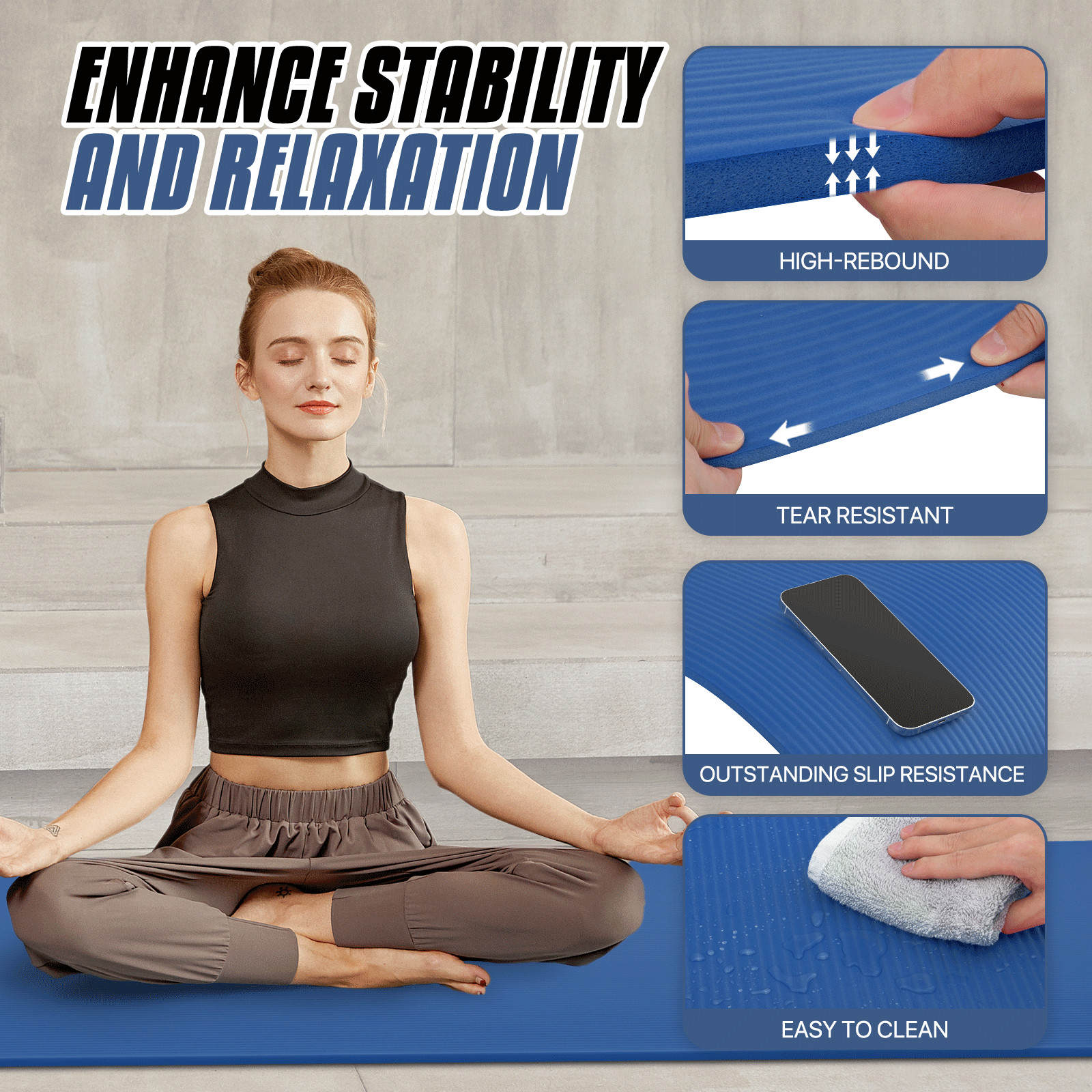 Non Slip 73&Prime;x32&Prime; Exercise Yoga Mats Gym Pilates Meditation Fitness w/Carry Strap