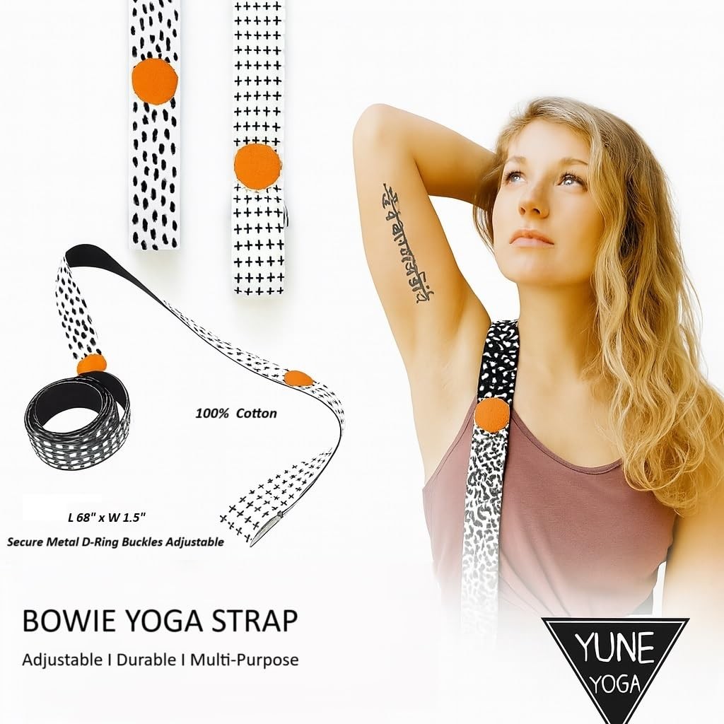 Bowie Yoga Strap – 68&Prime; 100% Cotton Stretching & Carrying Strap with Metal D-R…