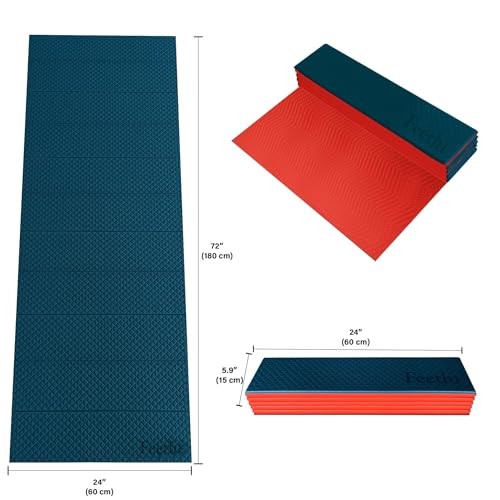 Foldable Yoga Exercise Mat – Lightweight, Anti 24&Prime; x 72&Prime; x 1/4&Prime; Teal/Orange