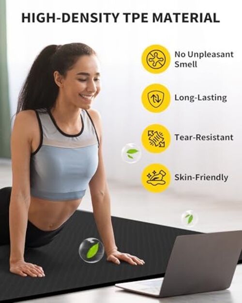 Yoga Mat 72&Prime; x 48&Prime; Large Workout Mat for Home Gym Flooring |-12mm 6mm BLACK