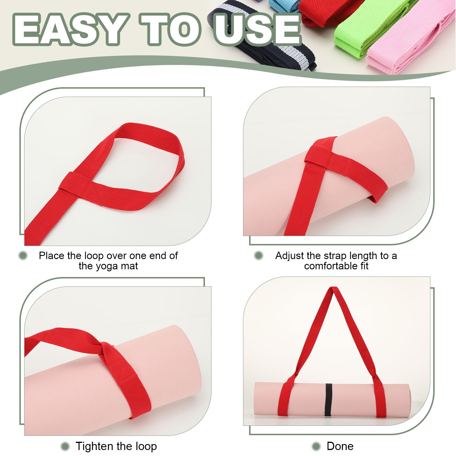 Yoga Mat Straps for Carrying, Adjustable Mat Holder, 2 Pcs & Black