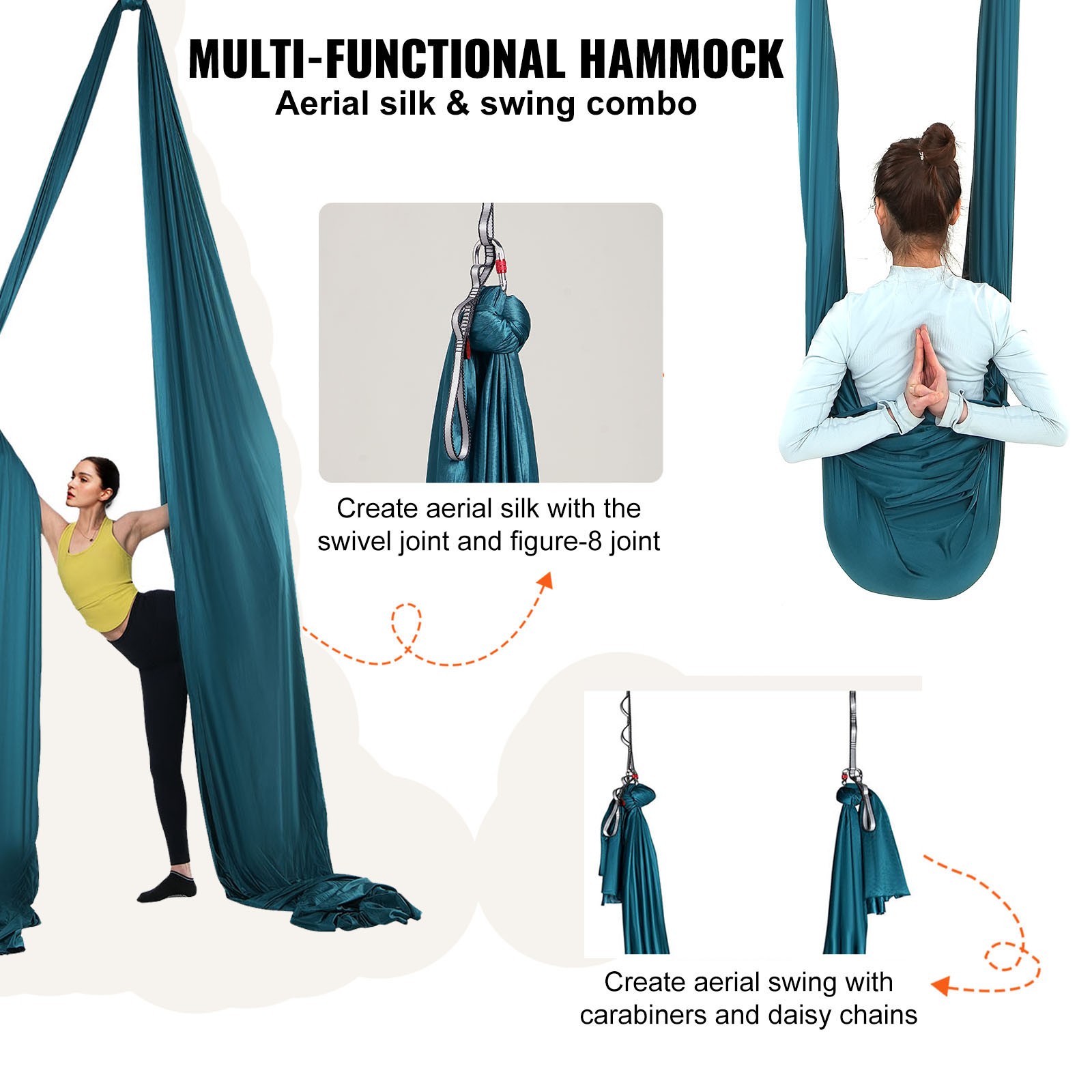 VEVOR Aerial Silk Yoga Swing Set 11 Yards Hammock Trapeze Inversion Fly Green