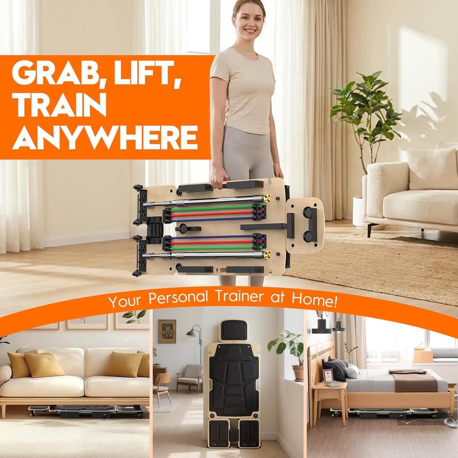 Pilates Board Reformer for Home Workout, 5-In-1 Pilates Equipment with Dual & Sp