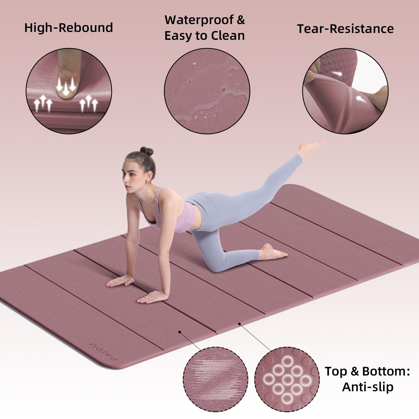 Foldable Yoga Mat thick- 2/5&Prime; (10MM) TPE Non-Slip Design, Quick Fold，Easy Sto…
