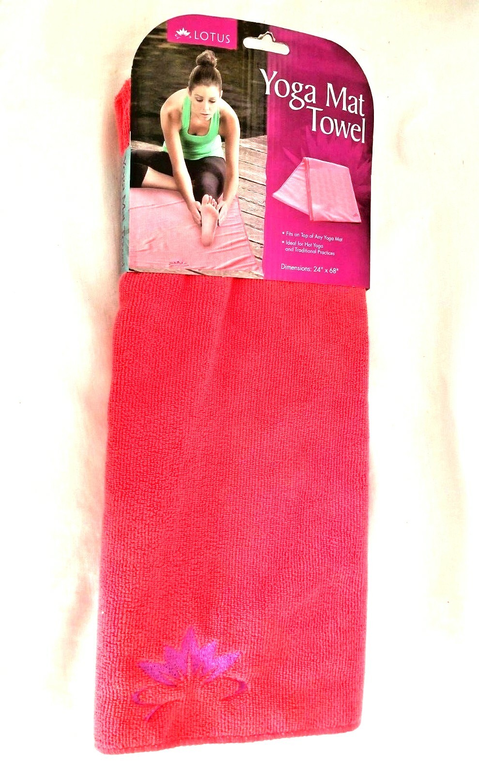 NEW LOTUS YOGA MAT TOWEL 24&Prime; X 68&Prime; PINK – NON SLIP – FANTASTIC.