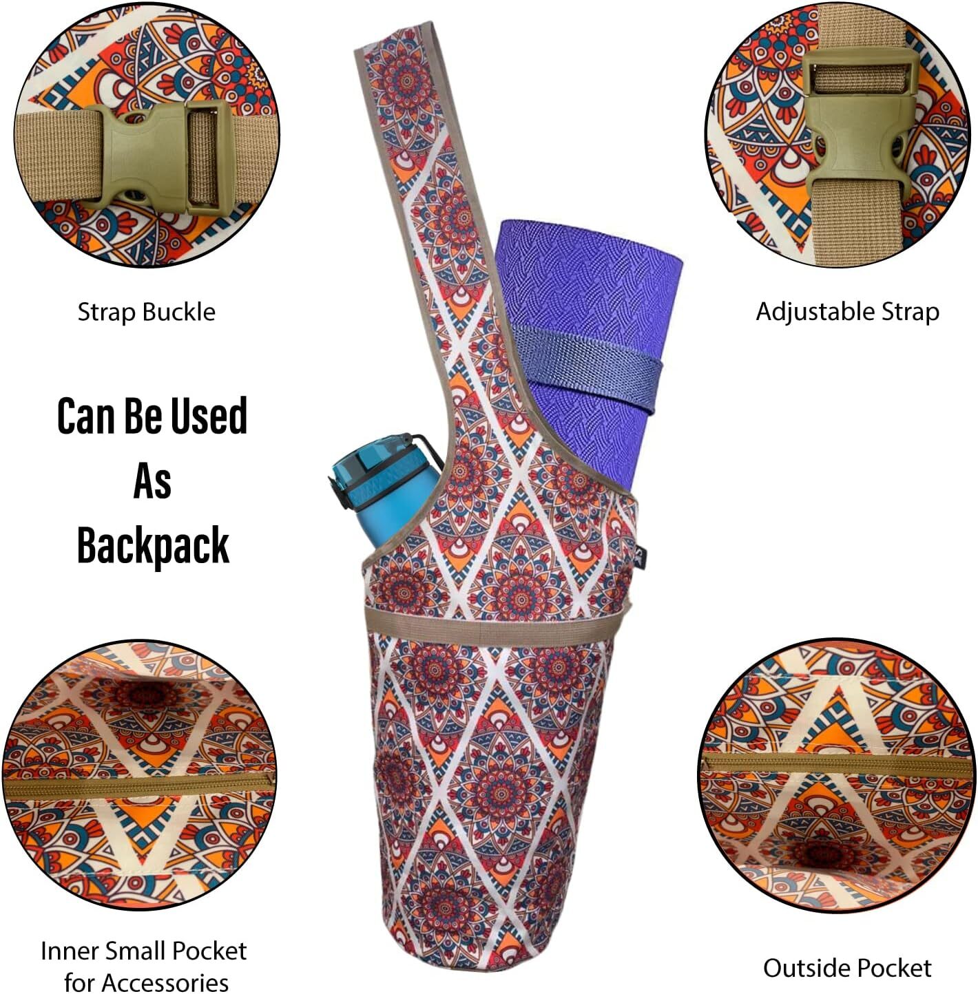 Pack of 5 Yoga Mat Bags for Women | Yoga Mat Carrier with Large Zipper Pocket