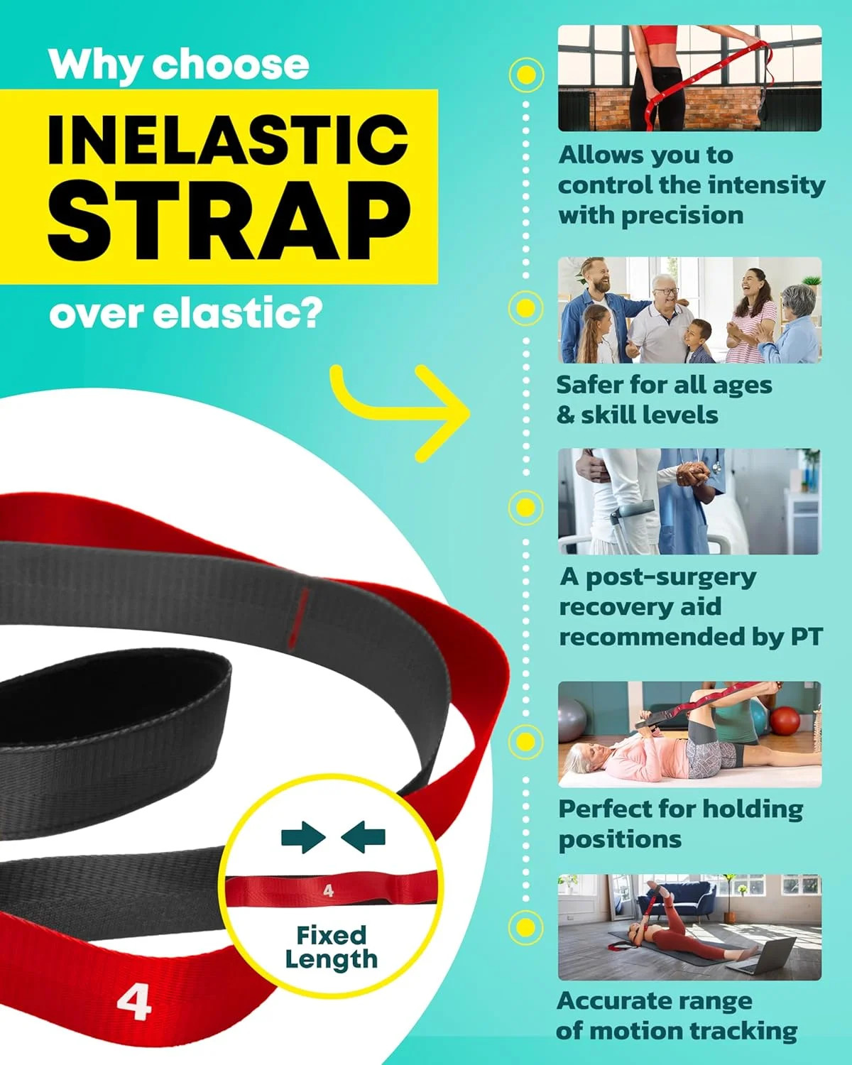 Stretching Strap with Loops – Non Elastic Stretch Band for Physical Therapy, Yog