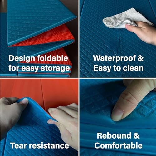 Foldable Yoga Exercise Mat – Lightweight, Anti 24&Prime; x 72&Prime; x 1/4&Prime; Teal/Orange