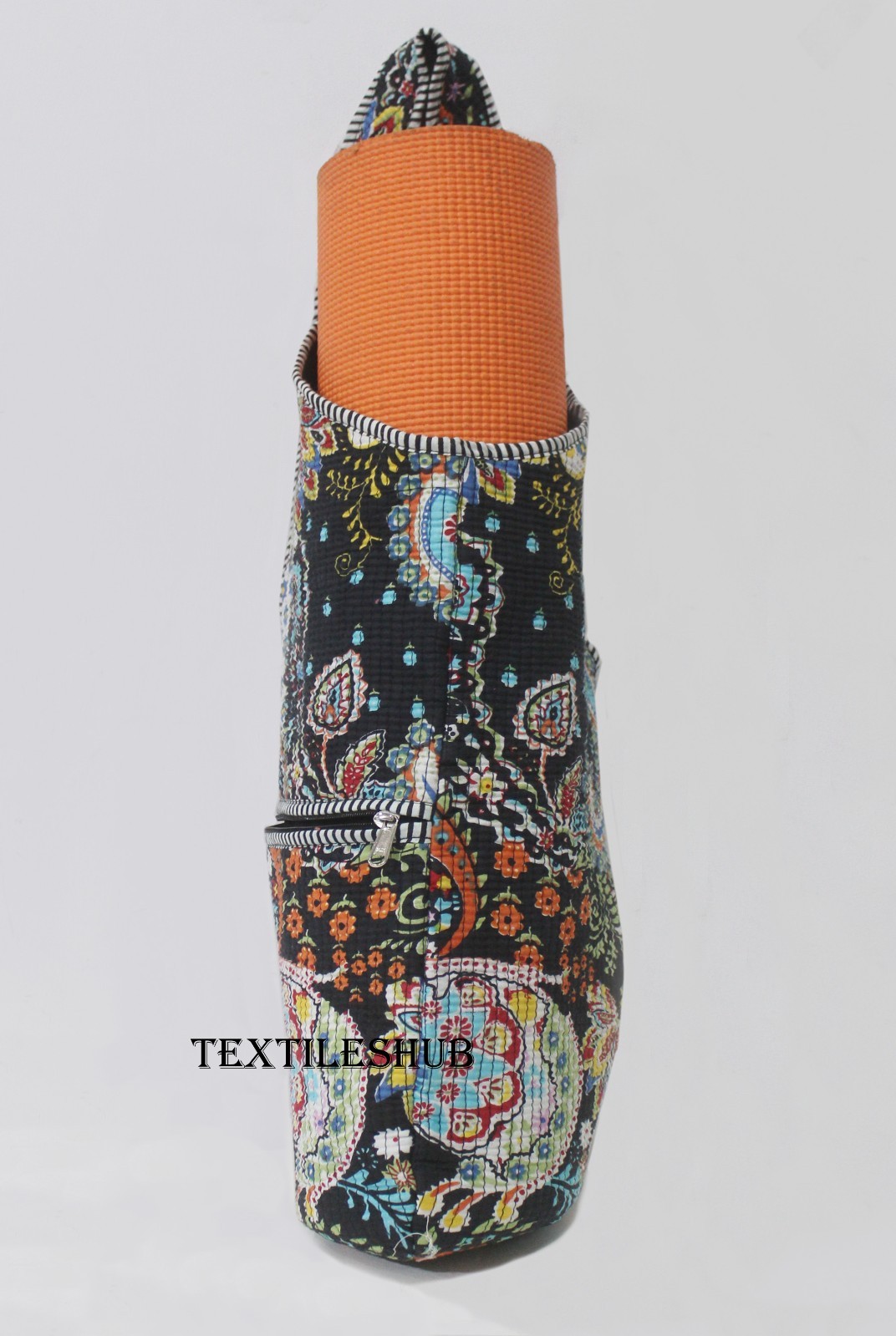 Black Pasiely Cotton Yoga Mat Carrier Traditional Design | Mat Holder & Storage