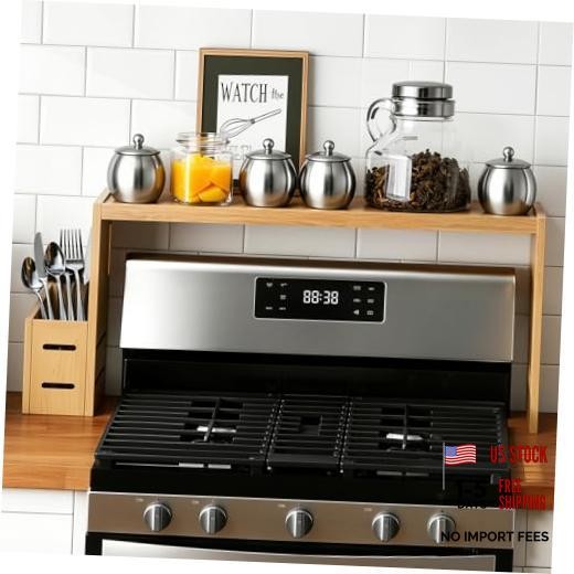 31-inch Bamboo Stove Rack for Above the Hob,Height Bamboo-wood color
