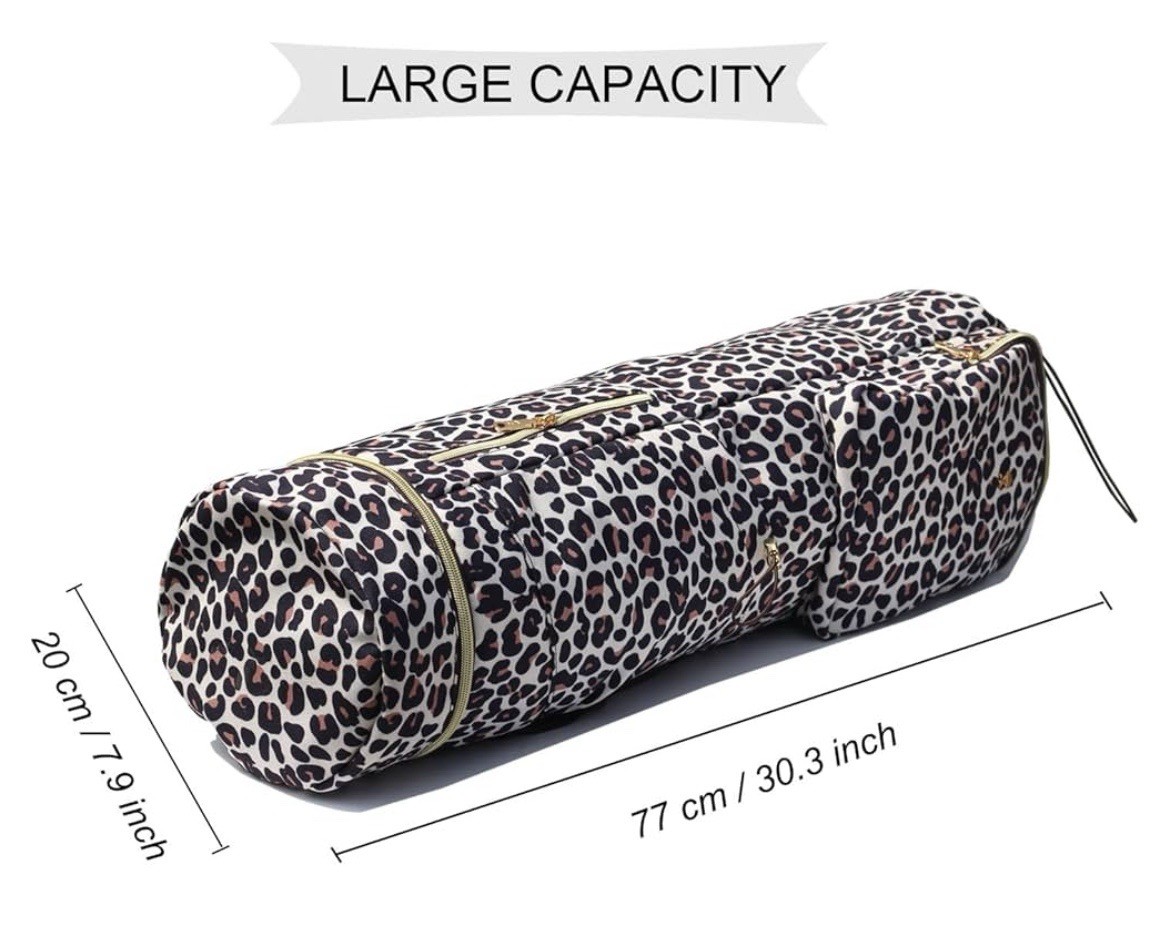 Yoga Mat Bag Carrier Multiple Pockets Leopard Print Large
