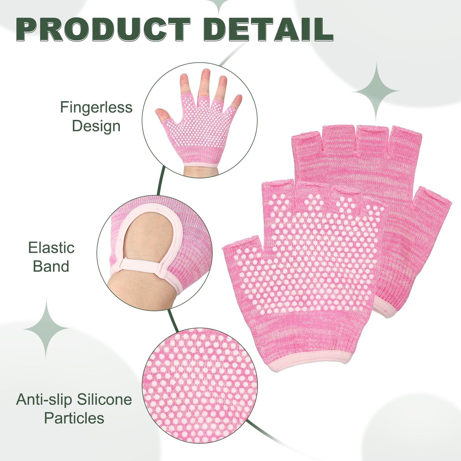 3Pairs Yoga Gloves, Non Slip Fingerless Pilates Gloves, Black Grey/Purple/Pink