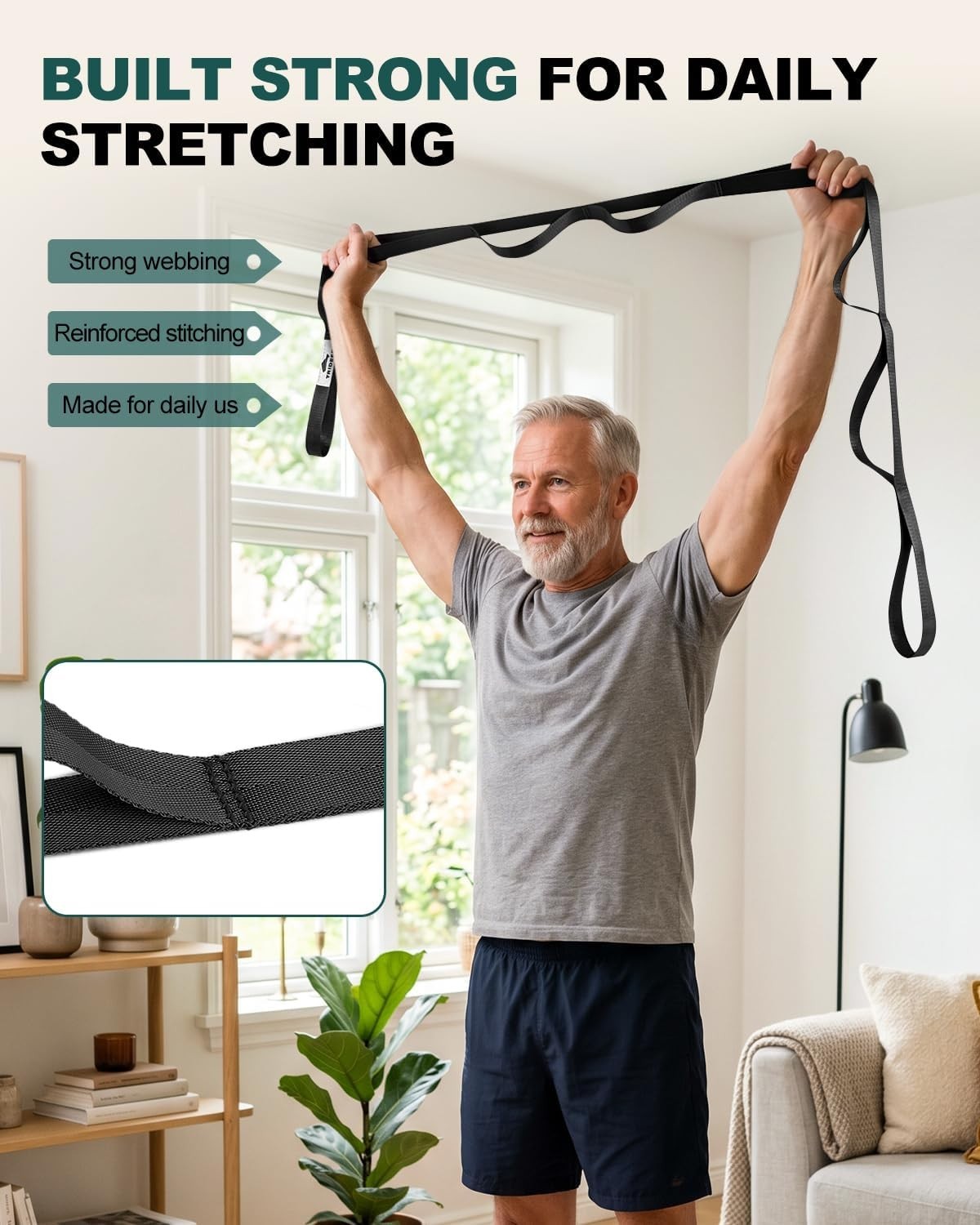 Versatile Non-Elastic Stretching Strap – Perfect for Beginners in Yoga & Therapy