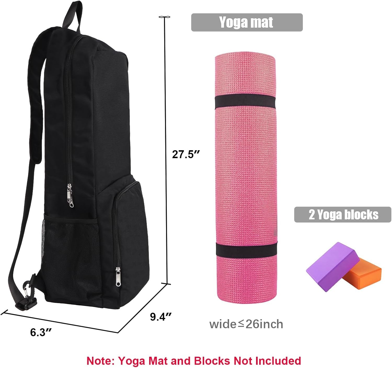 Yoga Mat Bag Carrier Side Mesh Zipper Pocket Exterior Wet Compartment Lightweigh