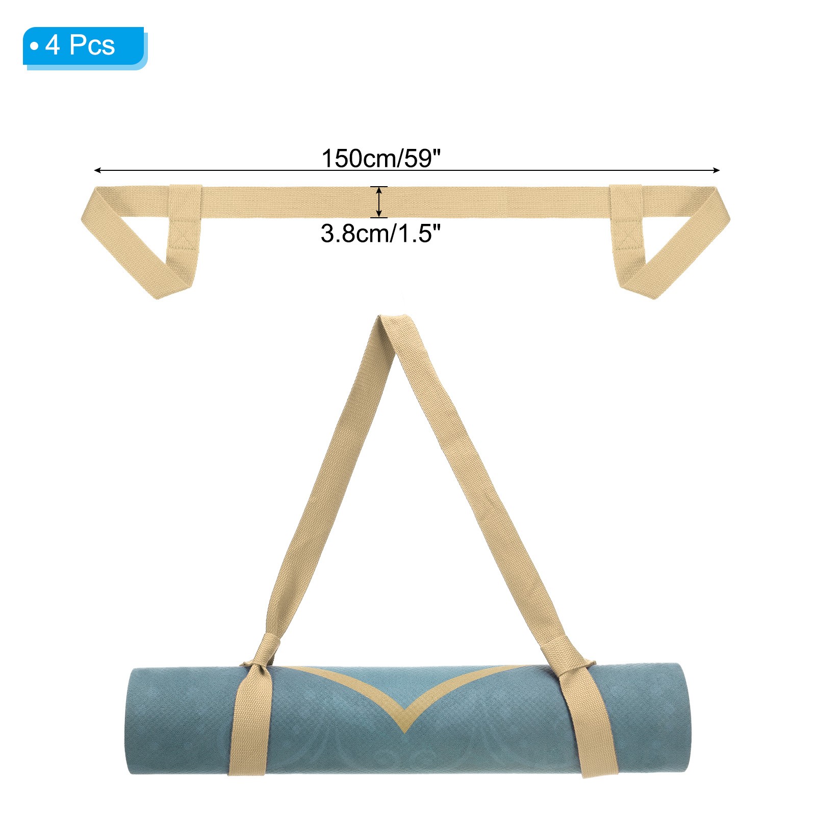 4Pcs Yoga Mat Strap Adjustable Yoga Mat Carrier Straps Sling, Khaki