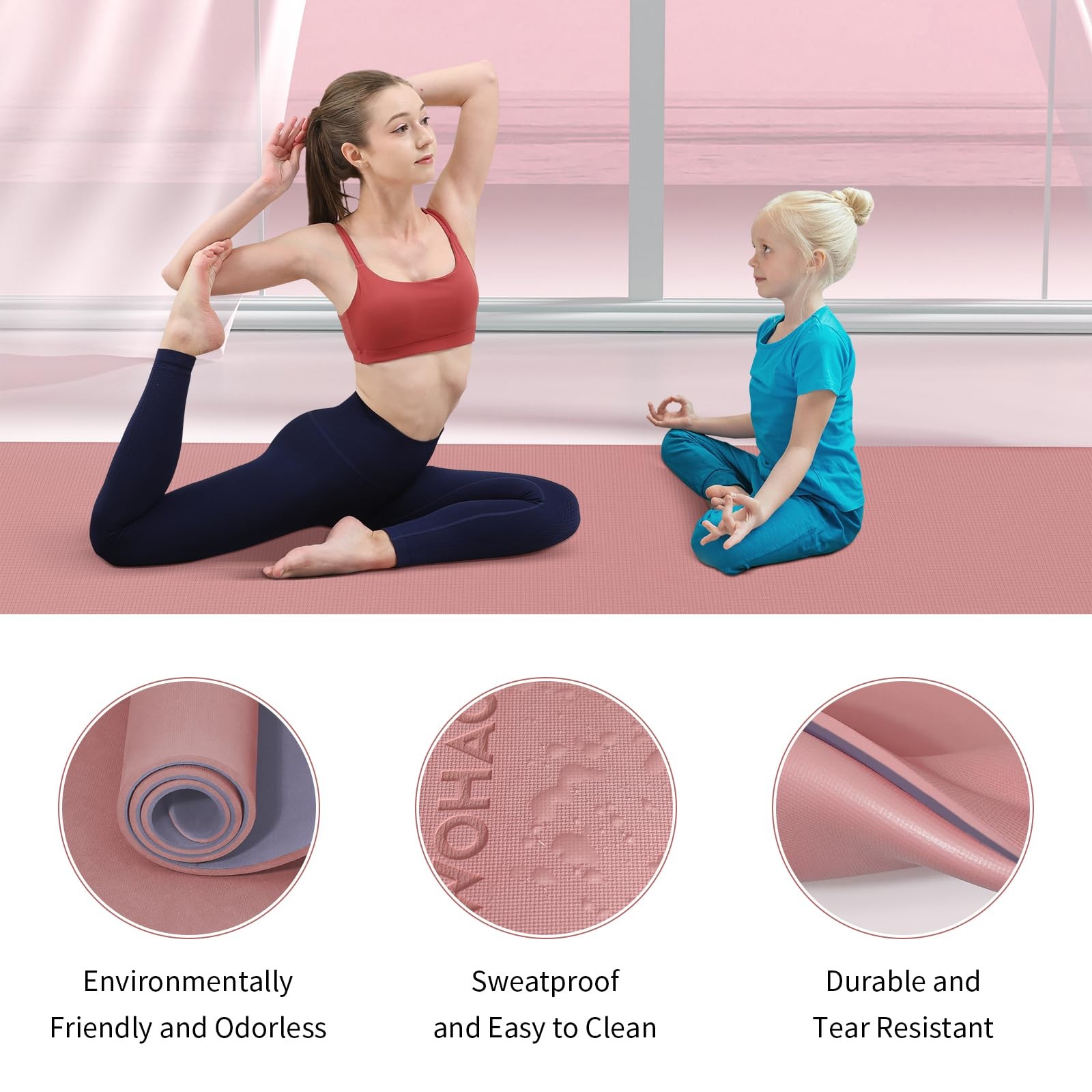 WOHAO Extra Thick 8mm Yoga Mat, 72&Prime;x28&Prime; 183*70*0.8cm, Dark Powder+Dark silve