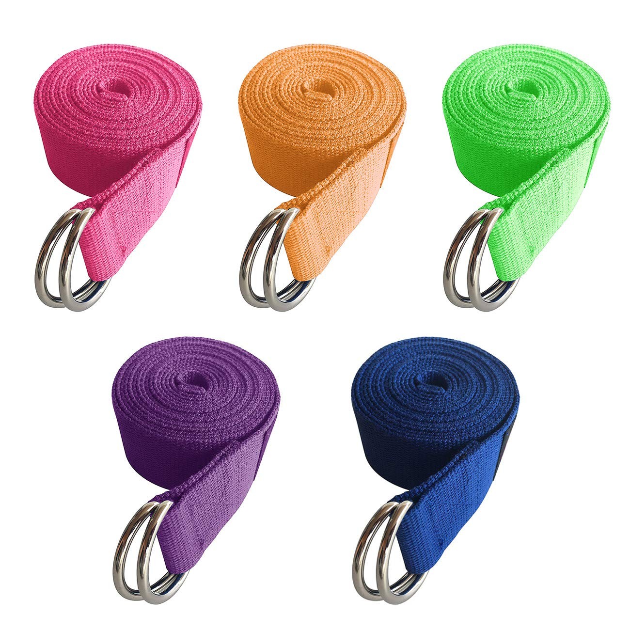 5Pack Yoga Exercise Adjustable Straps 8Ft OR 10Ft with Durable DRing for Pila…