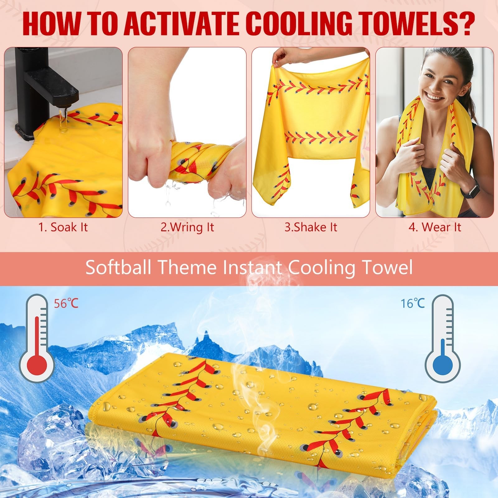 12 Pack Softball Cooling Towels, Sports Towels with Bags, 40&Prime;x12&Prime; Breathable …