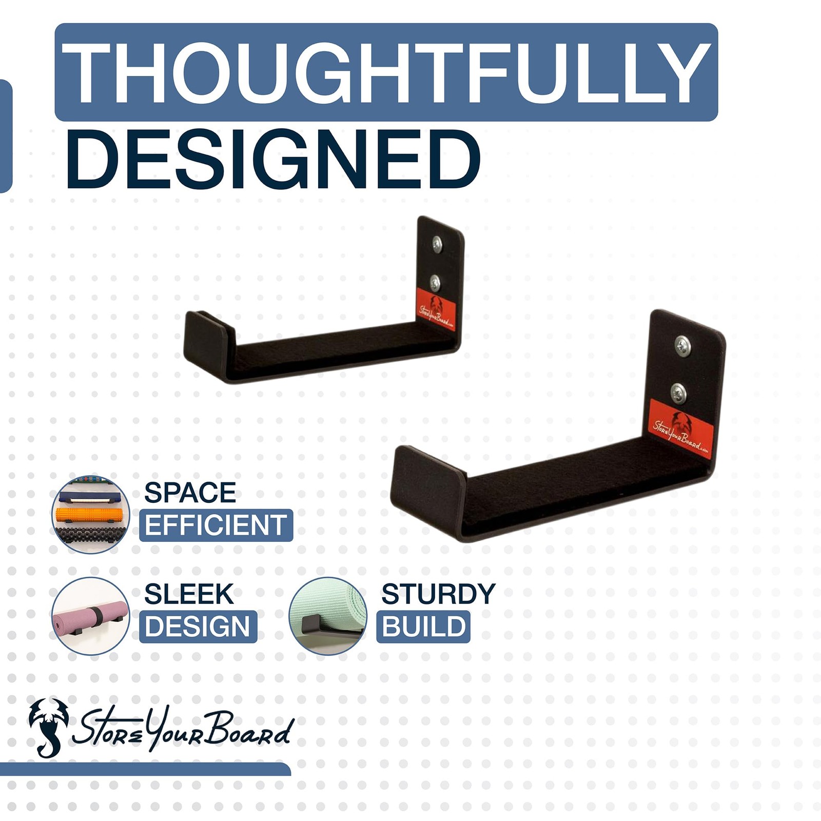 Large Yoga Mat Storage Rack Foam Roller Wall Hooks Fitness Gear Organizer