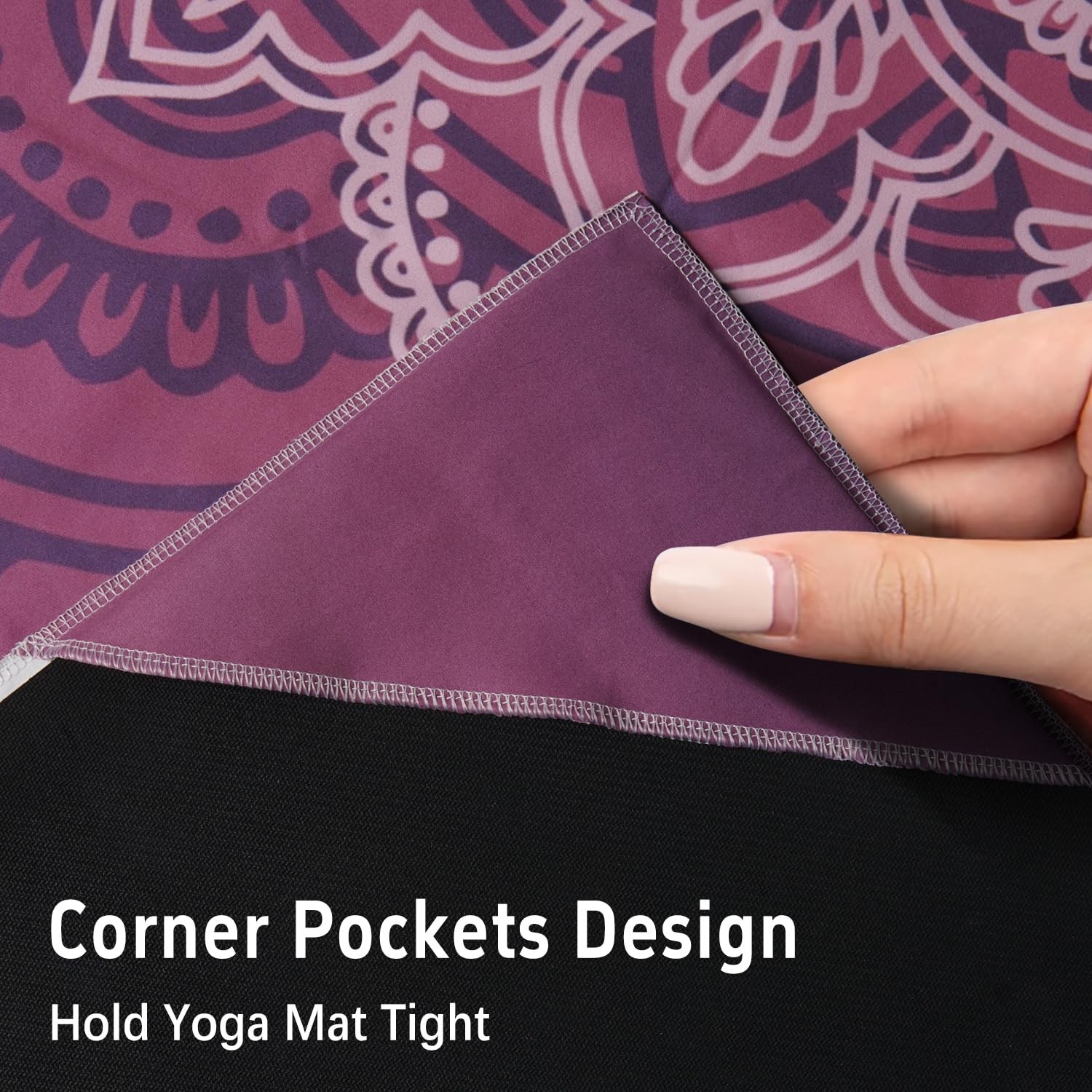 jkddrep Hot Yoga Mat Towel with Corner Pockets 70×26, Purple Flower-01