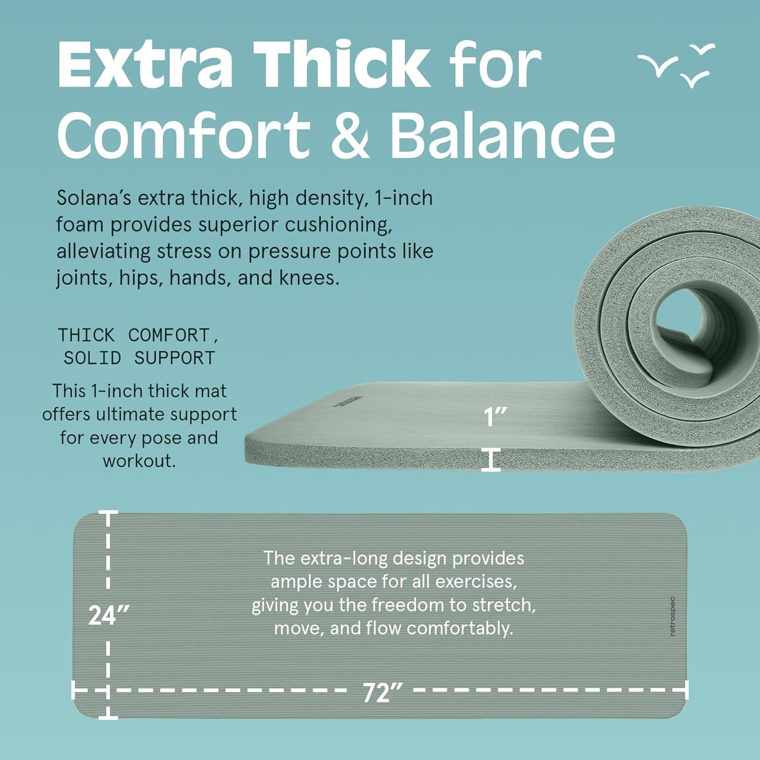 Solana Yoga Mat 1&Prime; Thick w/Nylon Strap Men & Women Non Slip Exercise Mat Home
