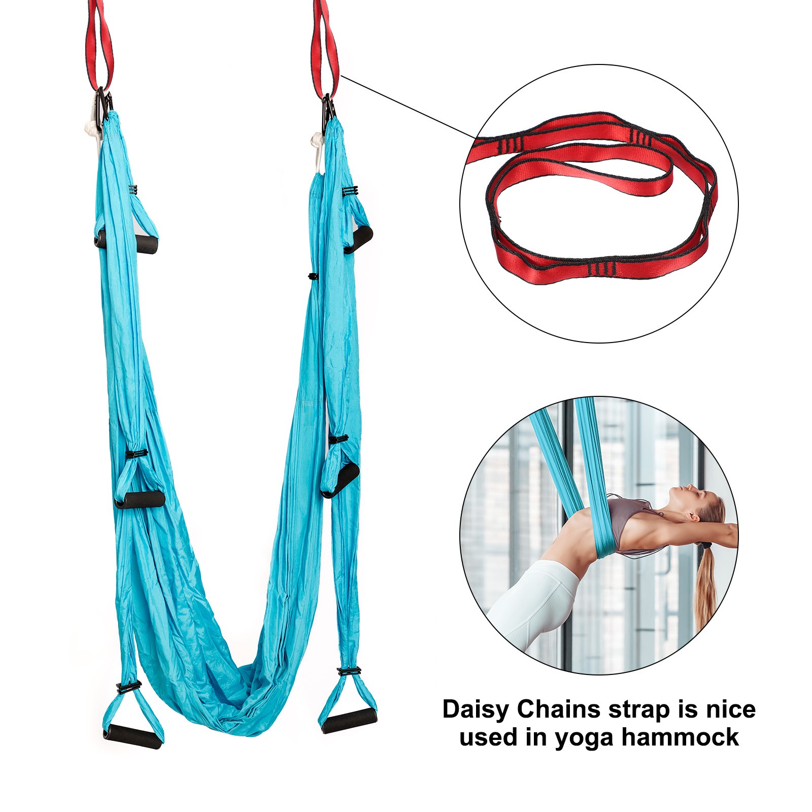 25KN Daisy Chain Yoga Extend Belt 1.5M, 2Pcs Climbing Straps for Exercise, Red