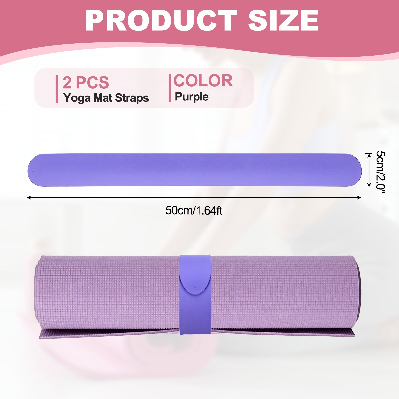 2Pcs Yoga Mat Strap Slap Band One Snap Yoga Mat Slap Band, Purple